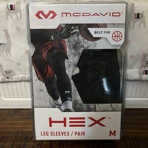 Pair McDavid 9mm HEX Leg Sleeves Black Medium 14.5-15.5" Knee Comfort Sports New